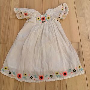 Country Road Kids Dress - White with Colorful Floral Embroidery